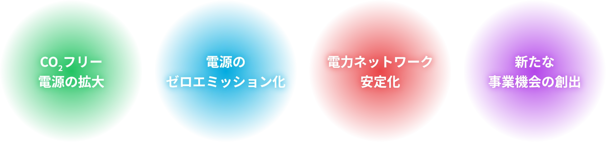 CO2フリー電源の拡大/電源のゼロエミッション化/電力ネットワークの安定化/新たな事業機会の創出