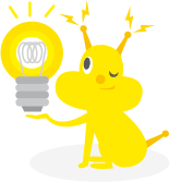 電球をもってうウィンクしているでんき犬のイラスト