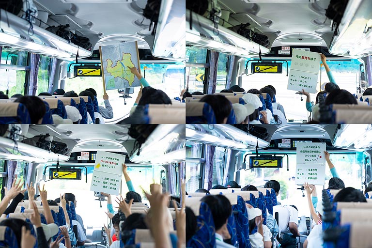 J-POWERの発電所は日本全国にいくつあるでしょう？　答えは98か所！日本のみならず、海外の60を超える国と地域でも発電や送変電設備に関する技術協力をしているという話を皆熱心に聞いていました