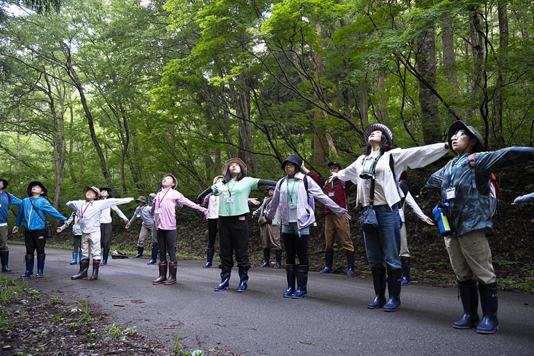思いっきり深呼吸。朝の森の新鮮な空気の中歩いていきます
