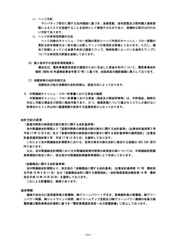 平成19年3月期 中間決算要旨　中間連結財務諸表作成のための基本となる重要な事項／会計方針の変更／追加情報