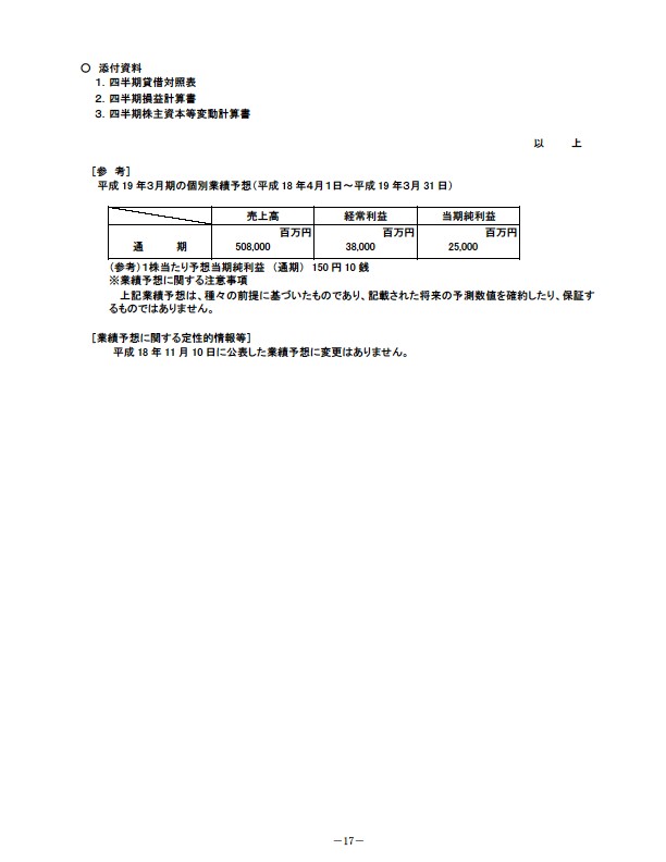 平成19年3月期 第3四半期財務・業績の概況 P19