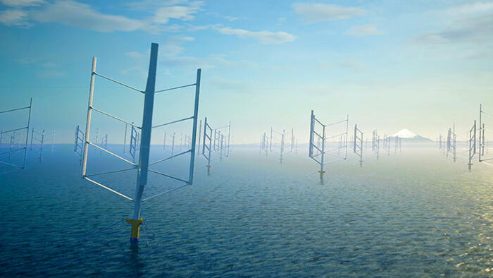 浮遊軸型風車のウインドファームのイメージ