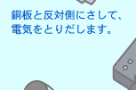 銅板と反対側にさして、電気をとりだします。